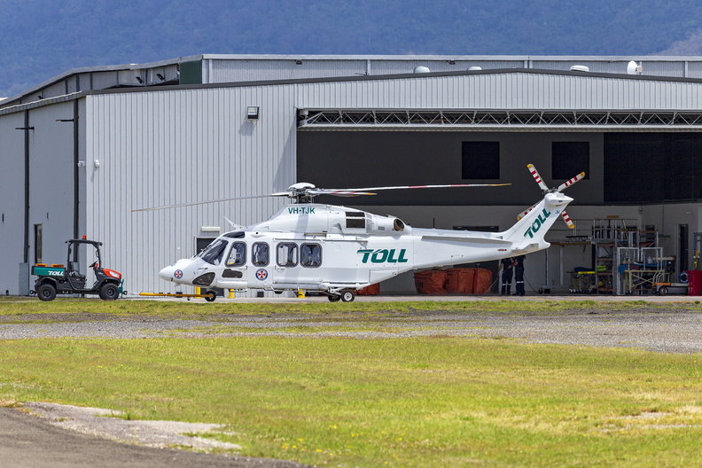 Helicorp (VH-TJK) Leonardo-Finmeccanica AW139 at the Toll Ambulance Rescue Helicopter Service base at Illawarra Regional Airport.jpg